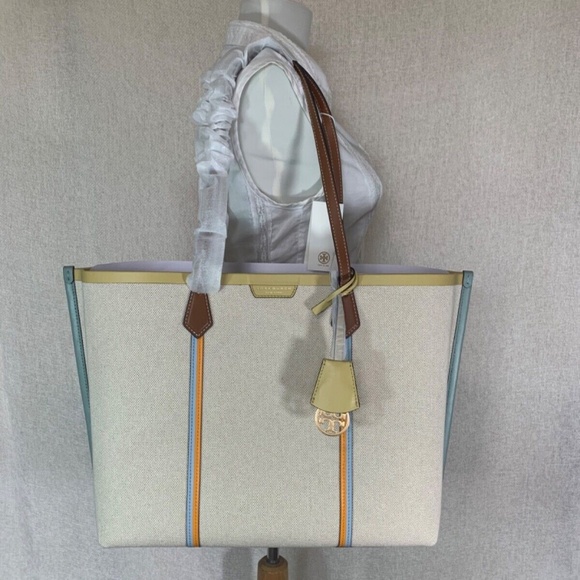 Tory Burch Perry Triple Compartment Natural Canvas with Plaid